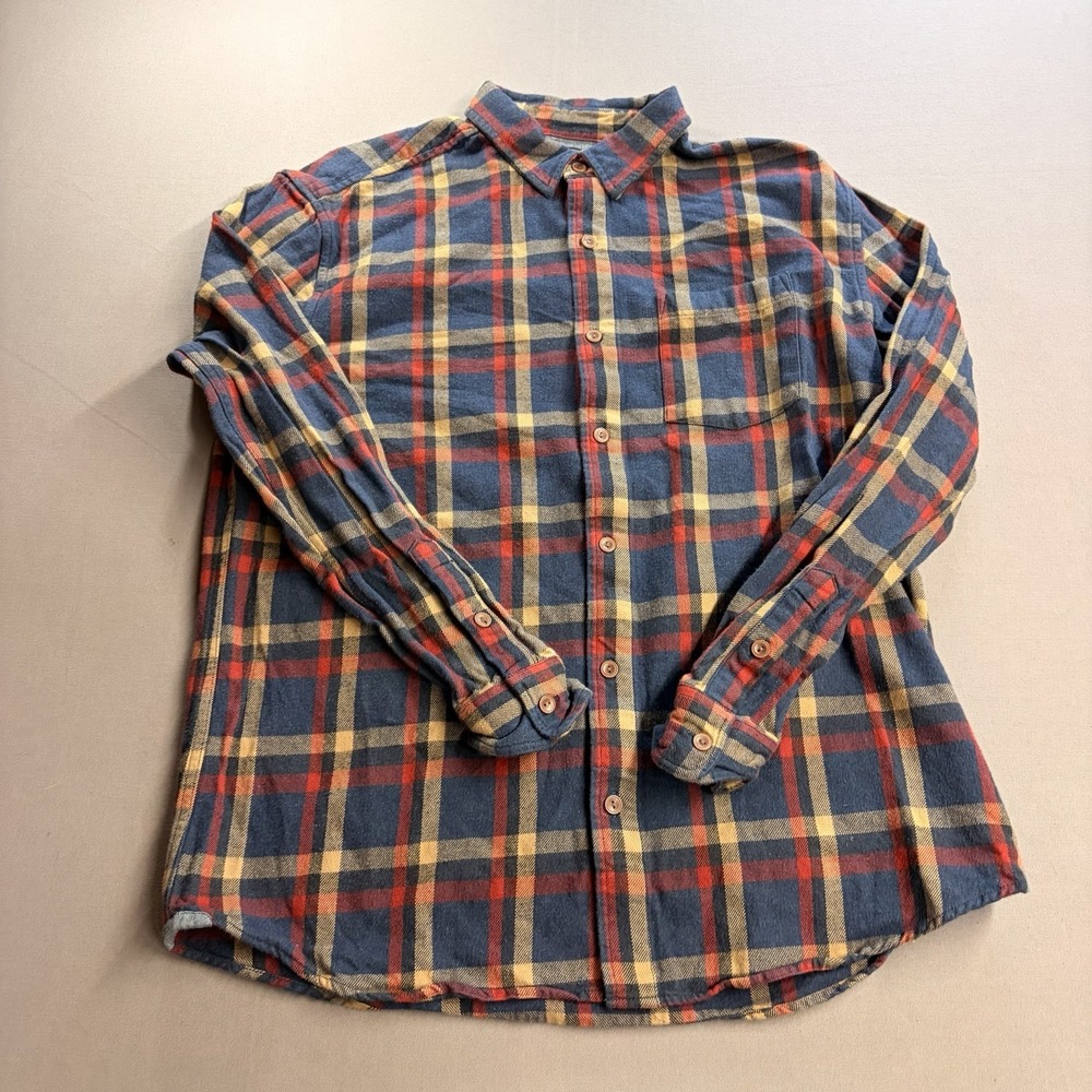 Grayers Heritage Flannels Mens XL Plaid Flannel Shirt Blue Red 100% Cotton